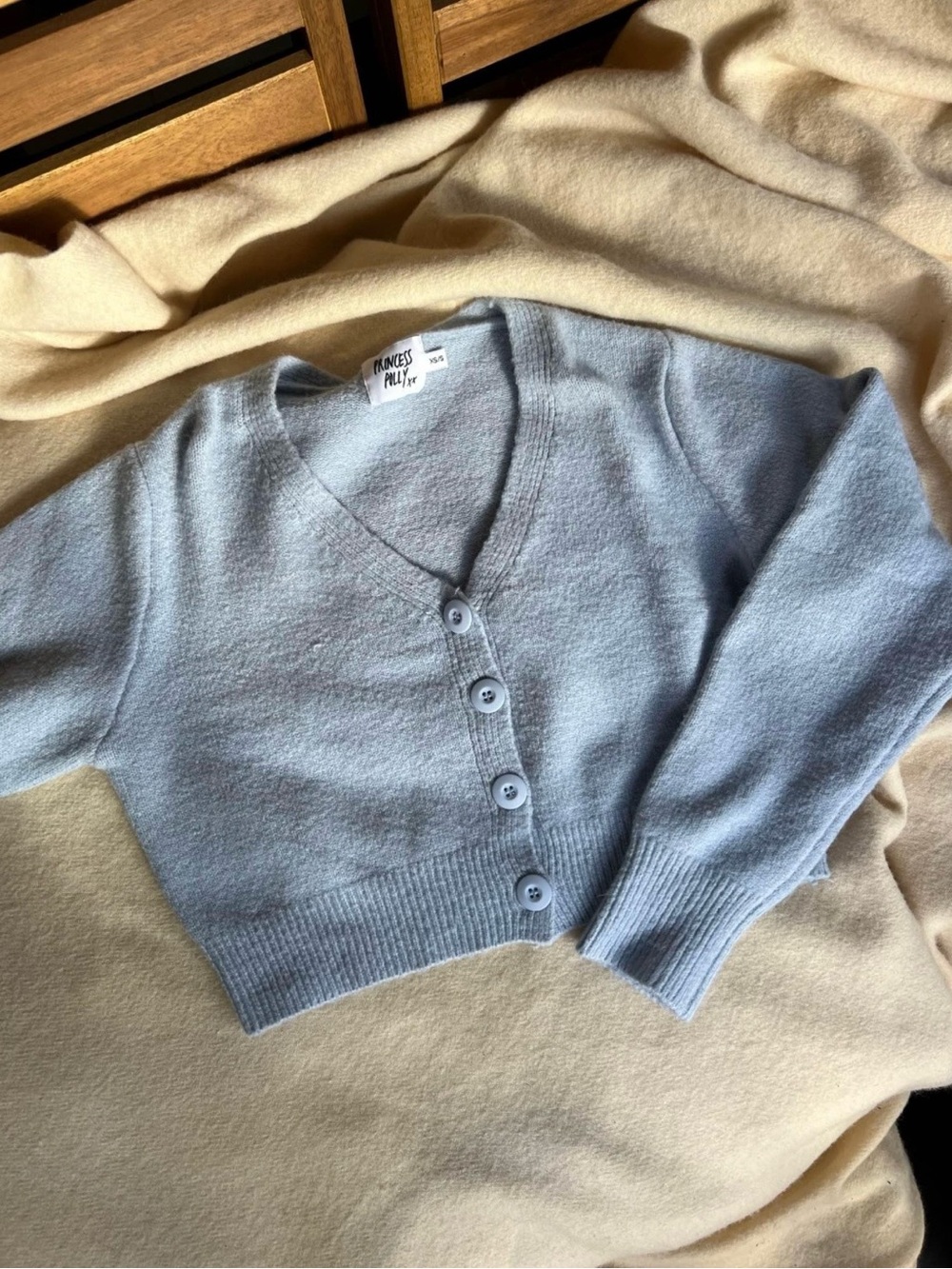 Princess Polly Light Blue Cropped V-Neck Button Cardigan
